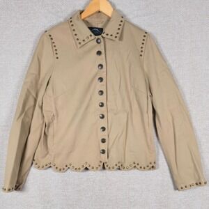 Montanaco Butte Montana Womens Tan Studded Scalloped Hem Button Jacket Size M